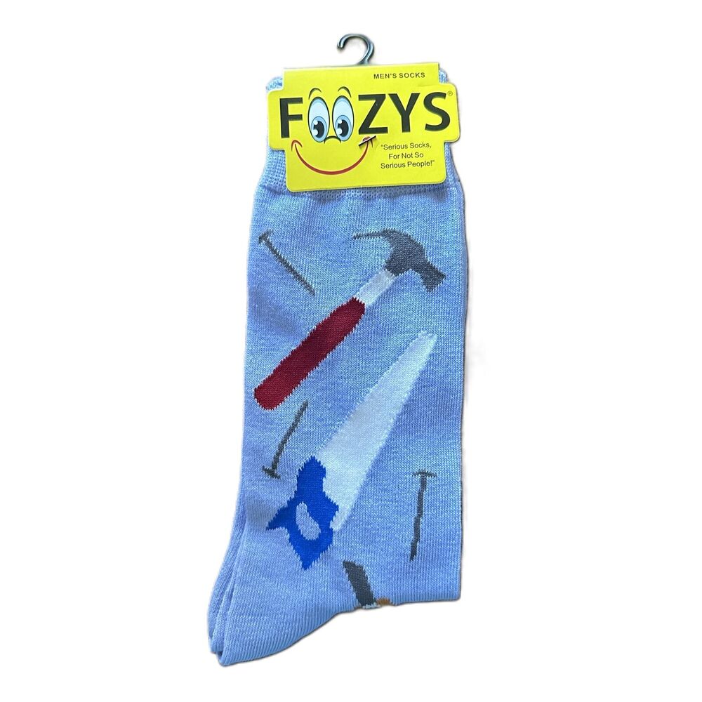 NWT Foozys Light Blue Crew Construction Work Tool Men's Socks One Size